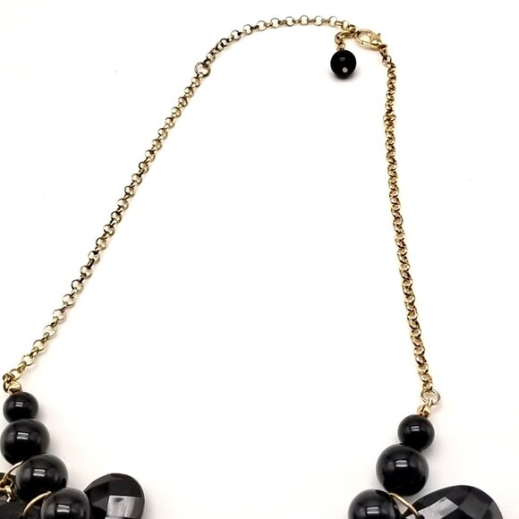 Black Faceted Resin Statement Bib Necklace Gold-tone Chain NWOT - Picture 7 of 14